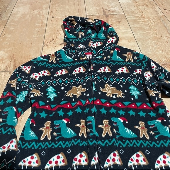 Cat & Jack, Christmas union suit w/hood, boys size large, navy multi colors - Picture 3 of 6